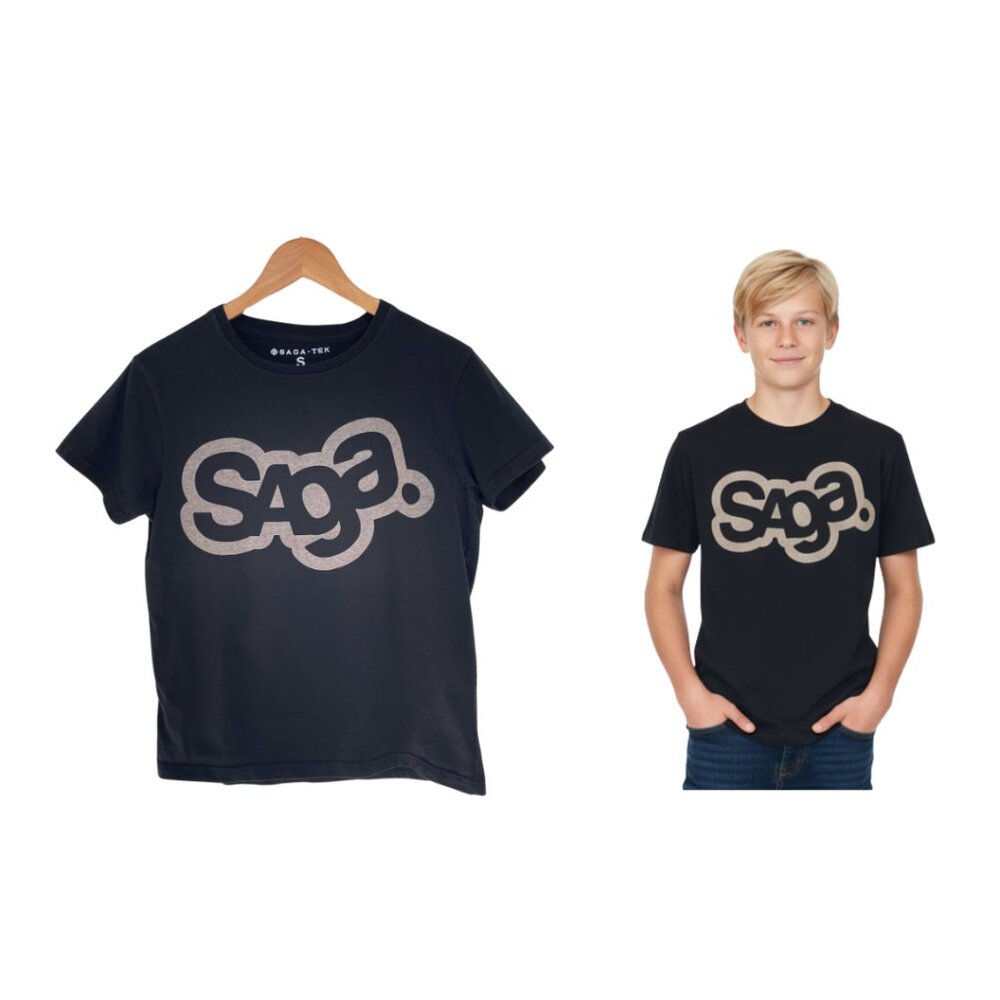 Saga Outerwear Tek T-Shirt Kids Small Black Gray Logo Snowboarding Skiing
